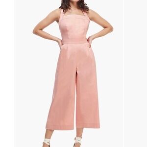 Gal Meets Glam Peach Sleeveless Cross Strap Wide Leg Capri Jumpsuit Size 14